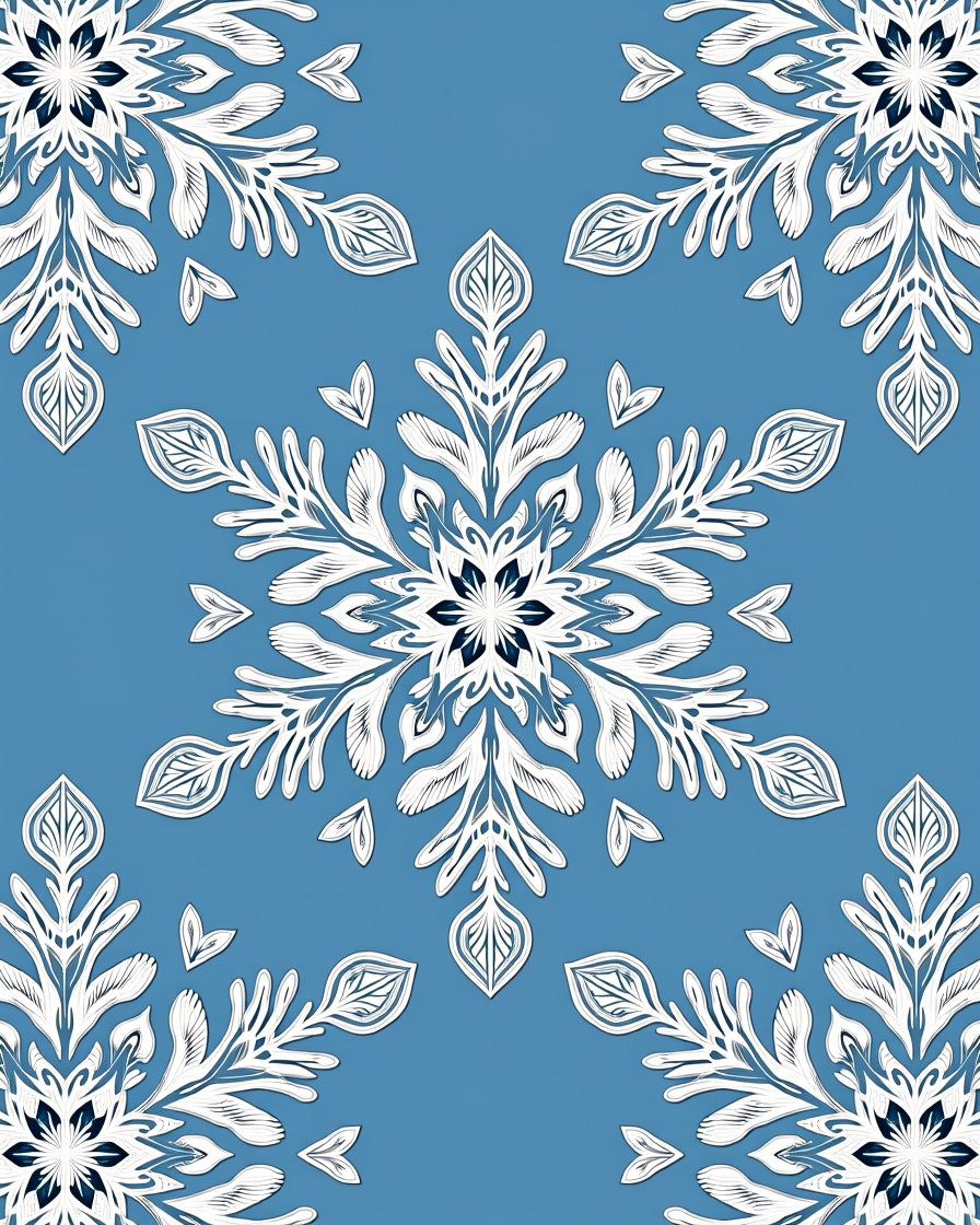 Serene Blue White Mandala Snowflake Rug