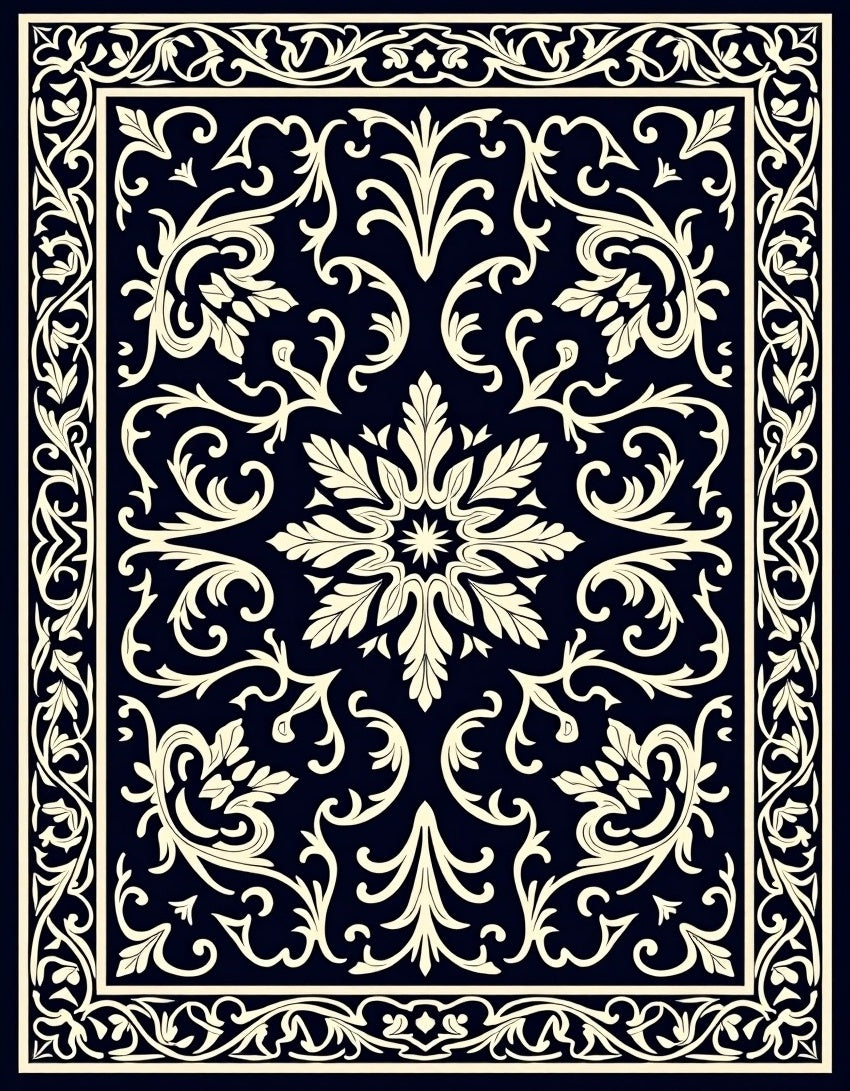 Classic Floral Scrollwork Damask Design Rug
