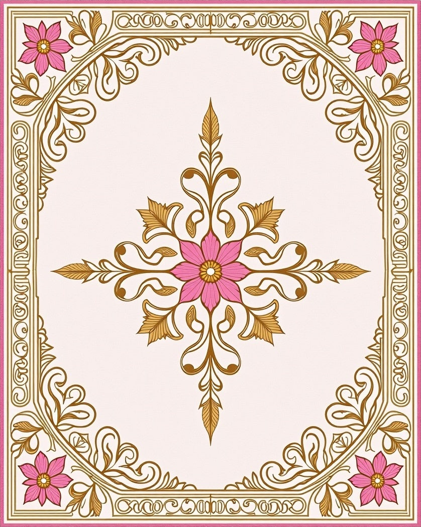 Floral Swirl Design with Pink Accents Rug
