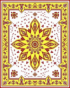 Bright Yellow Red Floral Mandala Design Rug