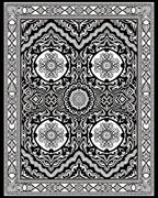 Intricate Black White Floral Border Rug