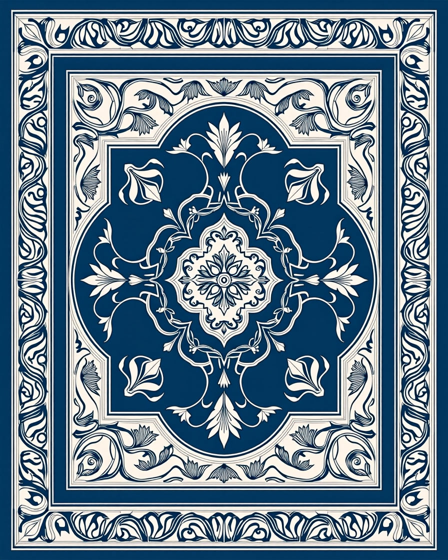 Classic Blue White Floral Medallion Rug