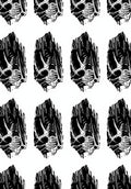 Bold Black White Woodblock Skull Pattern Rug