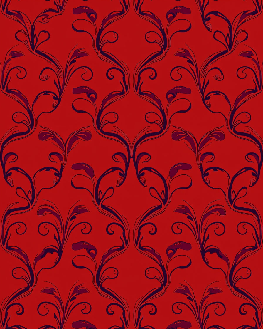 Red Elegant Floral Swirl Pattern Rug