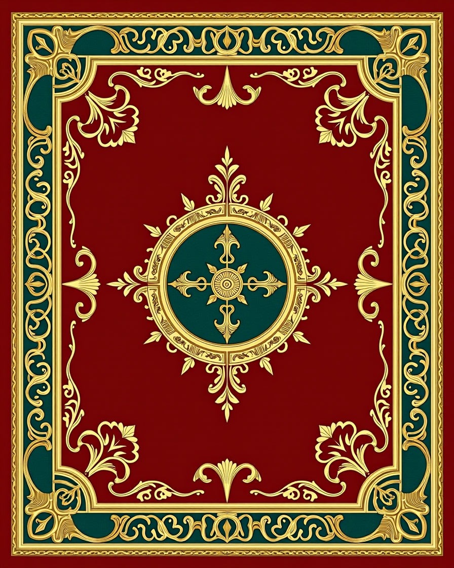 Crimson Gold Green Ornate Rug