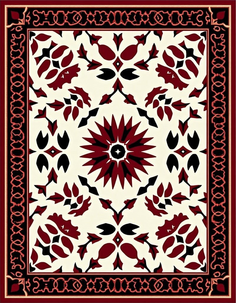 Crimson Floral Medallion Pattern Rug