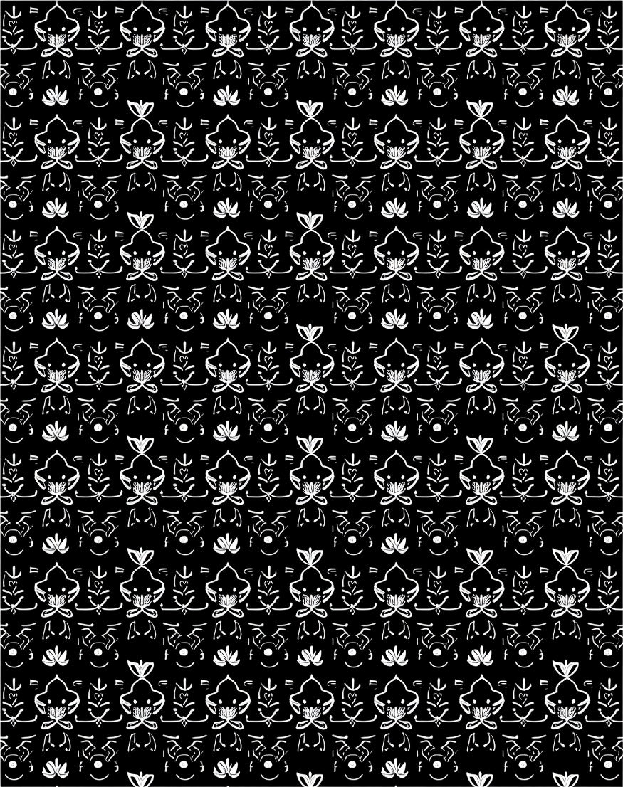 Chic White Florals On Black Background Rug