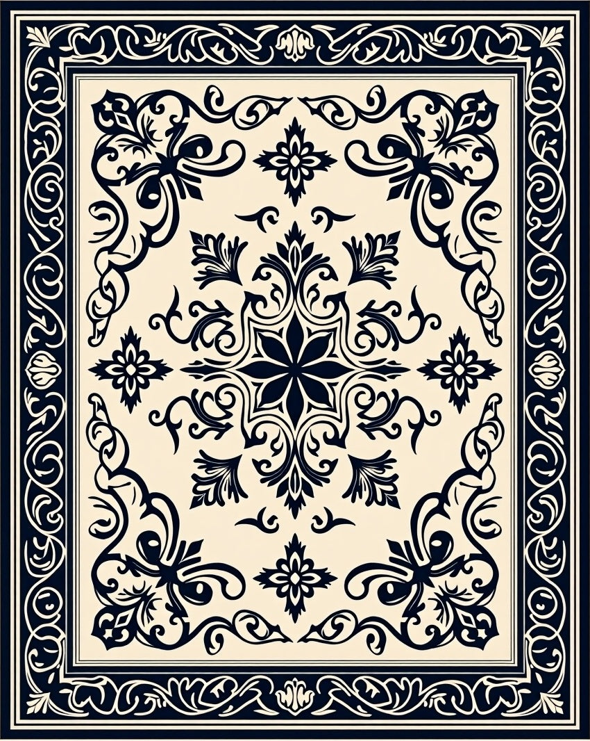 Intricate Floral Scrollwork Inlay Rug