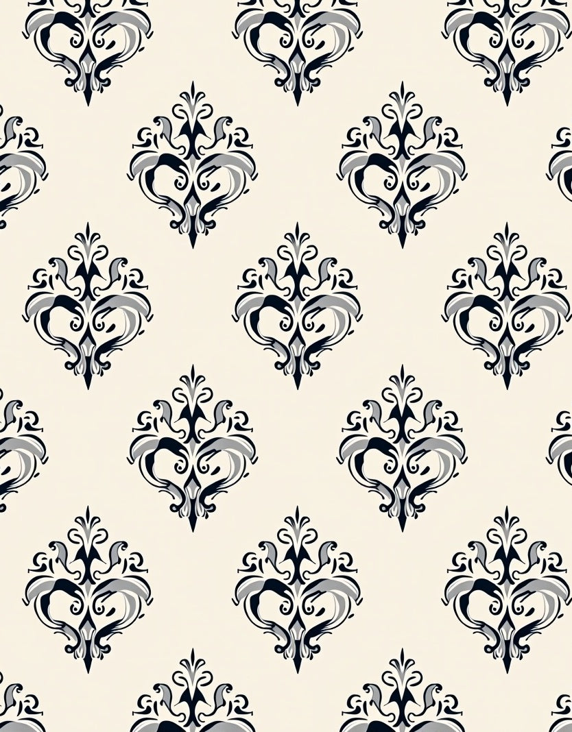 Black Gray Scrollwork Classic Pattern Rug