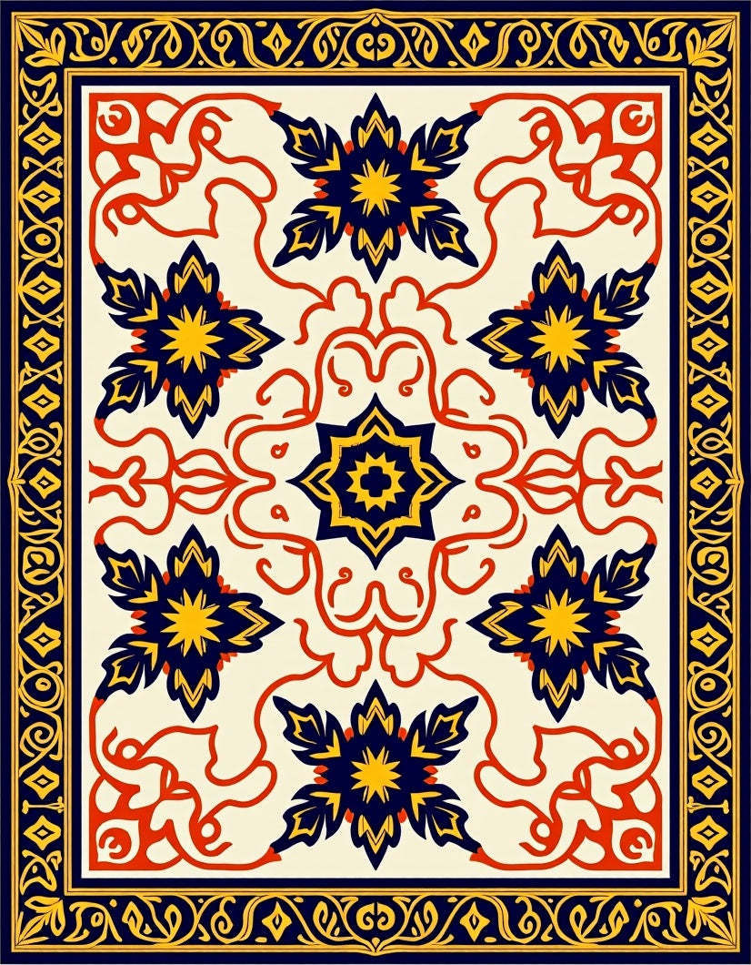 Ornate Floral medallion Tile Pattern Design Rug