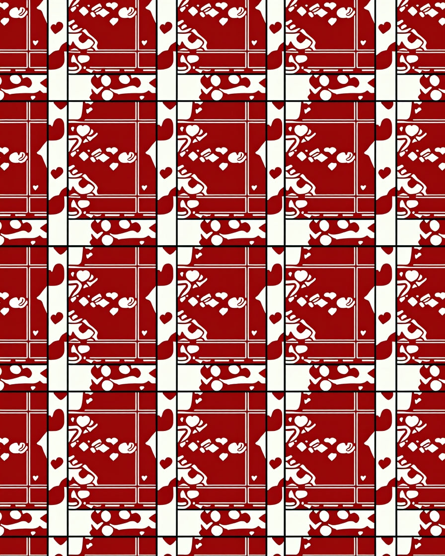 Red Hearts With White Abstract Pattern Rug