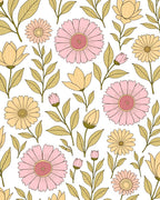 Retro Floral Pattern With Pink Yellow Flowers Rug