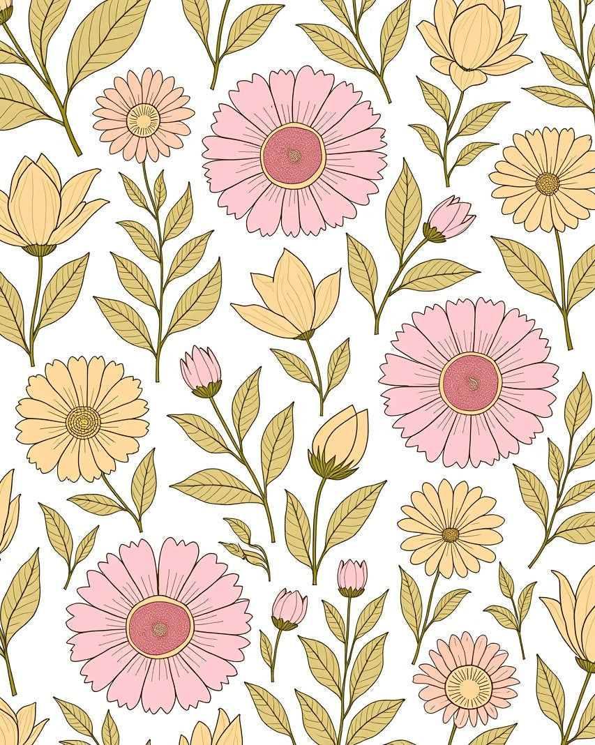 Retro Floral Pattern With Pink Yellow Flowers Rug