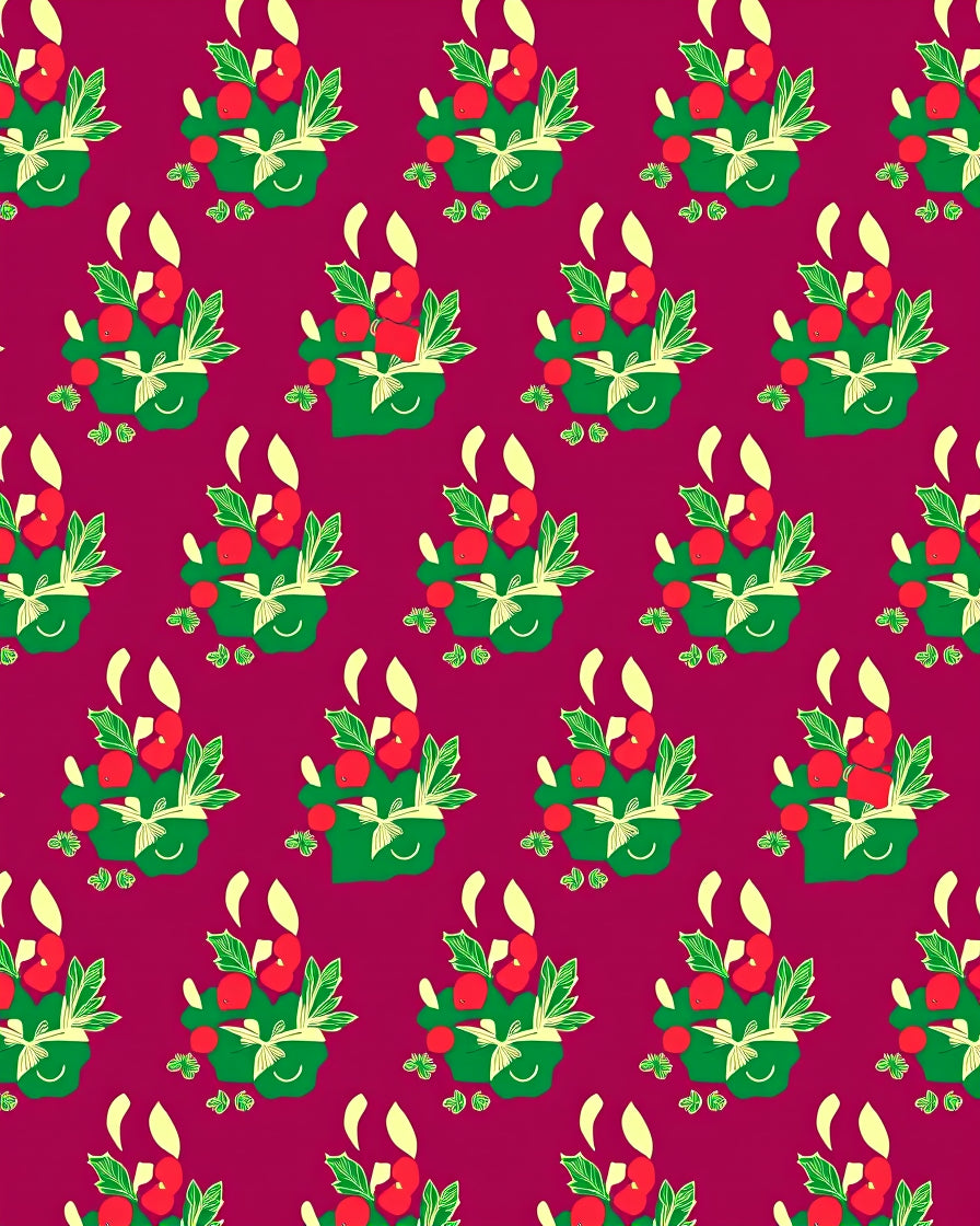 Festive Red Berry Potted Plant Rug