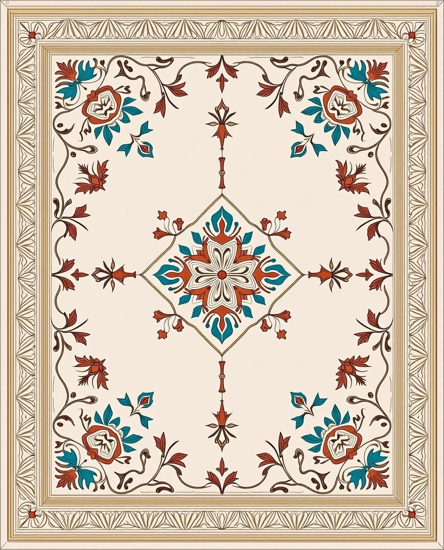 Ornate Floral Arabesque Pattern Rug