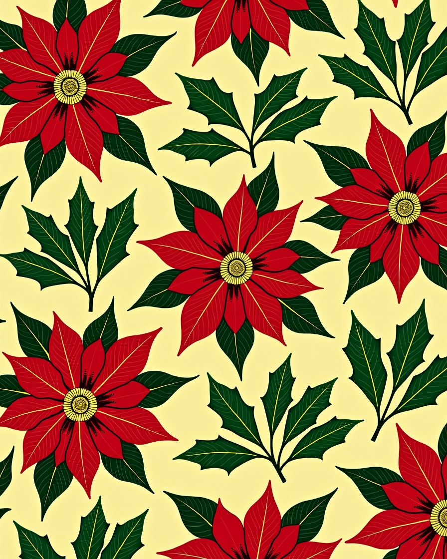 Bold Red Floral Holly Pattern Rug