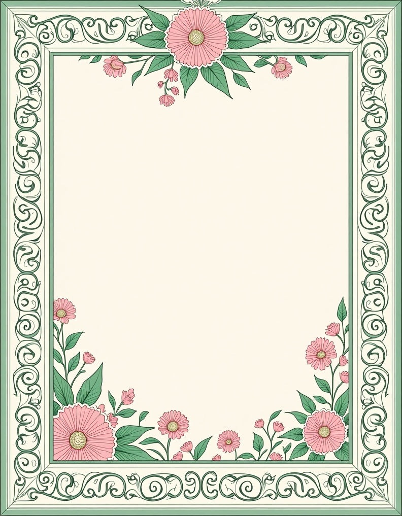 Green Floral Swirl Border Design Rug