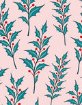 Teal Holly Berry Branches on Pink Rug