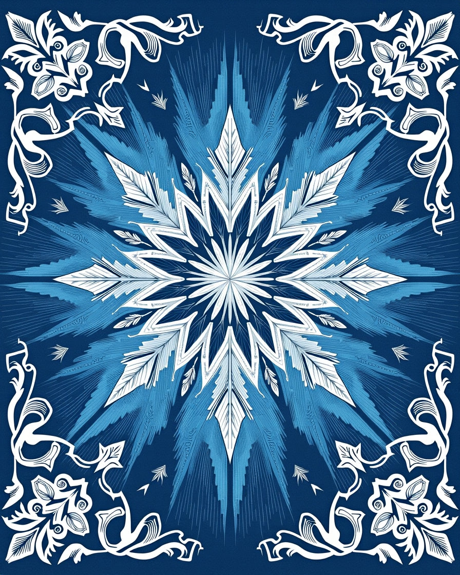 Azure White Starburst Floral Frame Rug