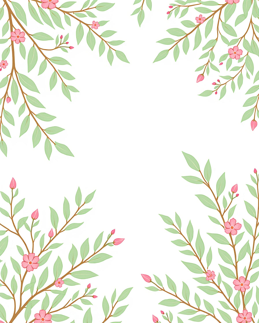 Delicate Pink Blossom Branch Pattern Rug