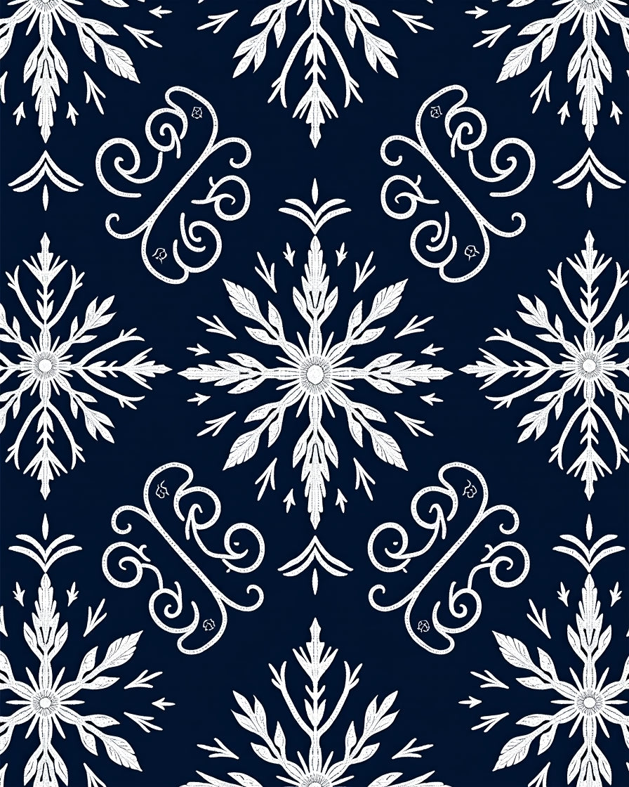 White Snowflake Swirl Pattern Design Rug