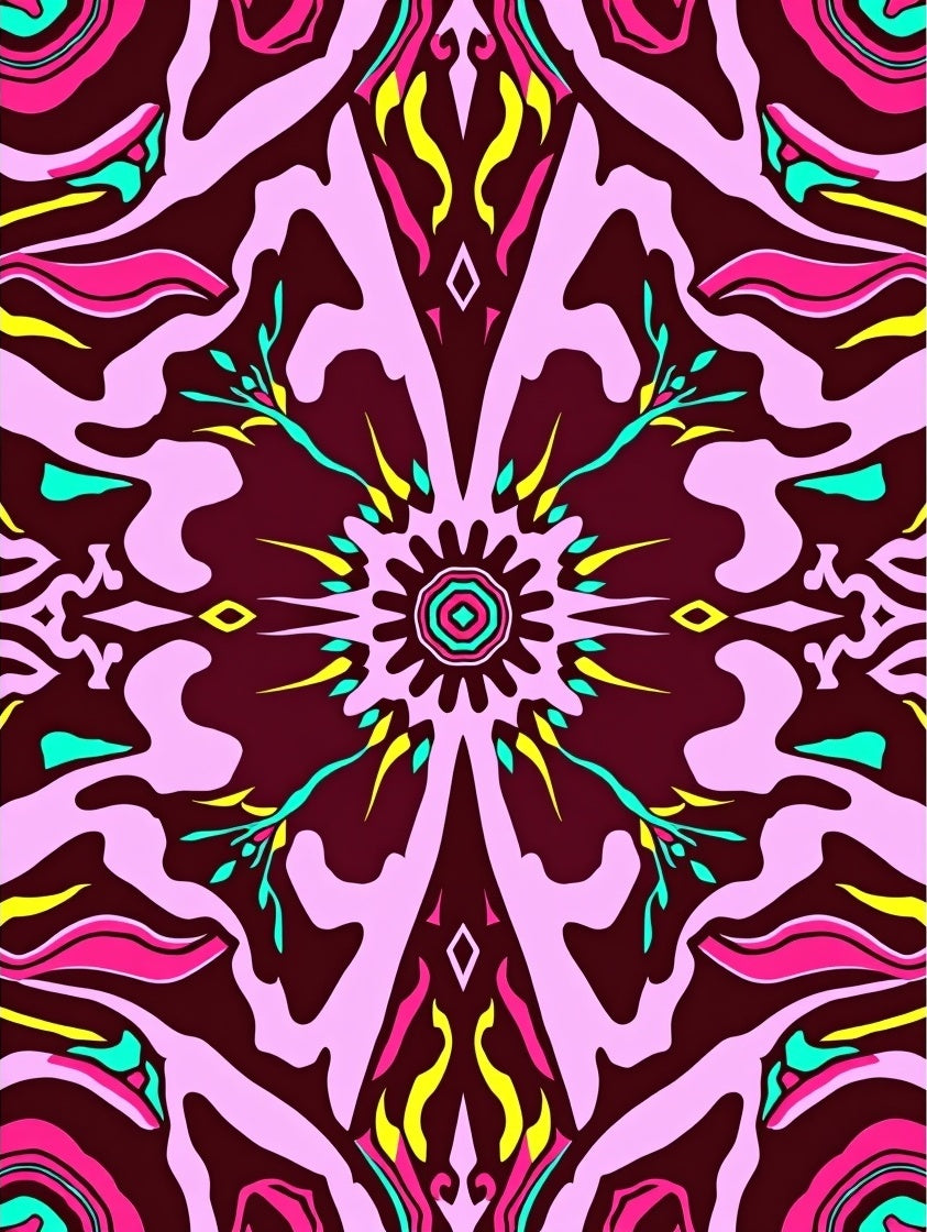 Vibrant Pink Yellow Symmetry Abstract Design Rug
