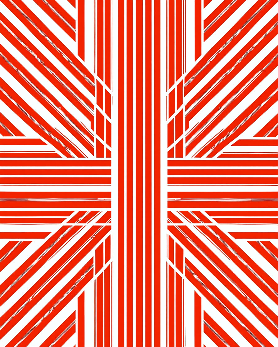 Bold Red White Abstract Stripe Design Rug