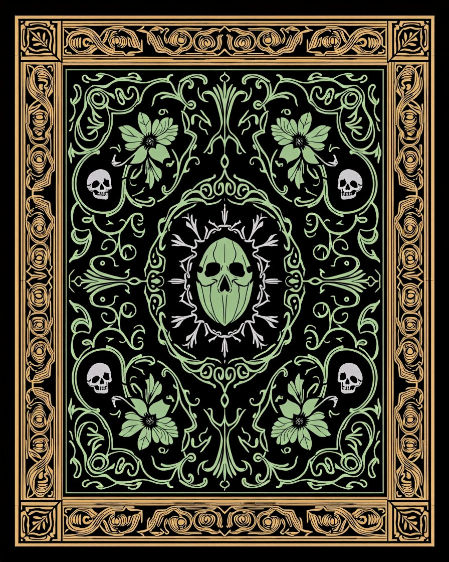 Gothic Skull Floral Border Rug