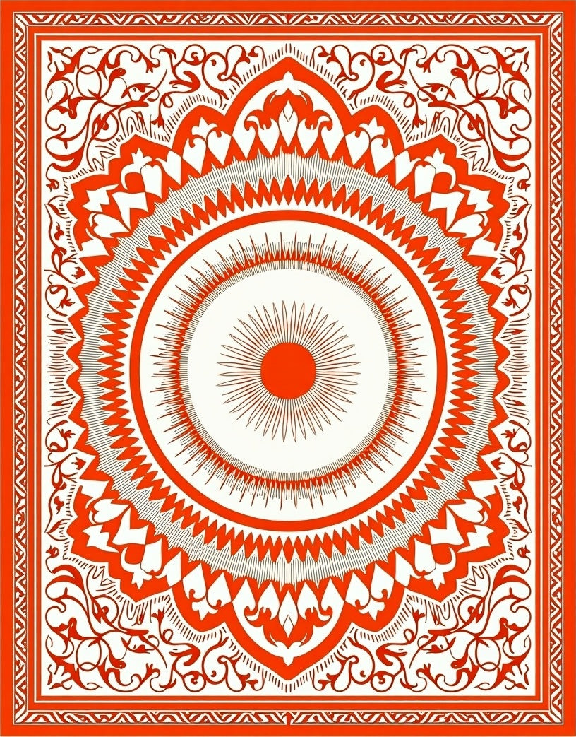 Radiant Sun Mandala Inspired Design Rug