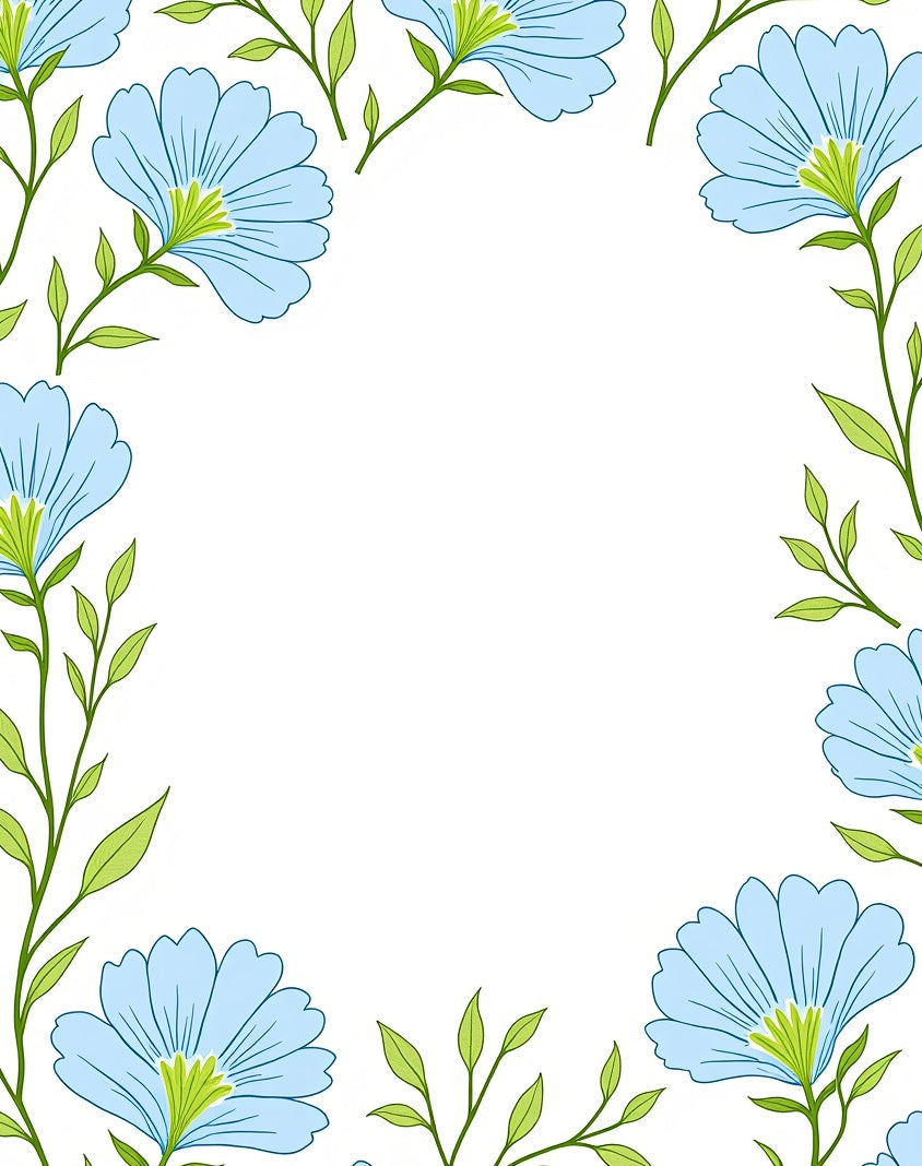 Light Blue Floral Vine Border Pattern Rug