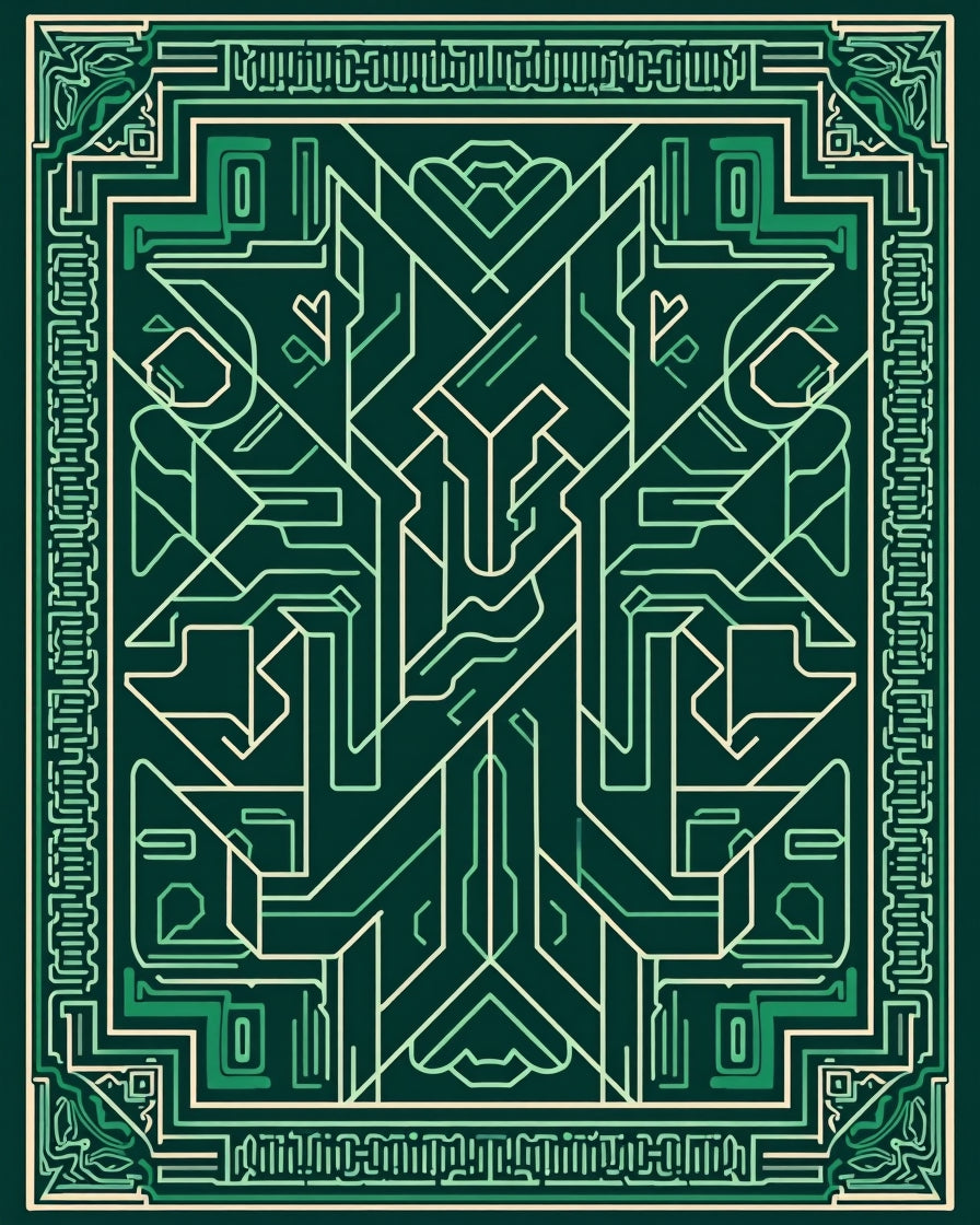 Emerald Geometric Layered Circuit Mandala Rug