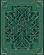 Emerald Geometric Layered Circuit Mandala Rug