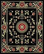 Red Floral And Golden Vine Design Rug