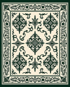 Ornate Dark Green Damask Pattern Rug