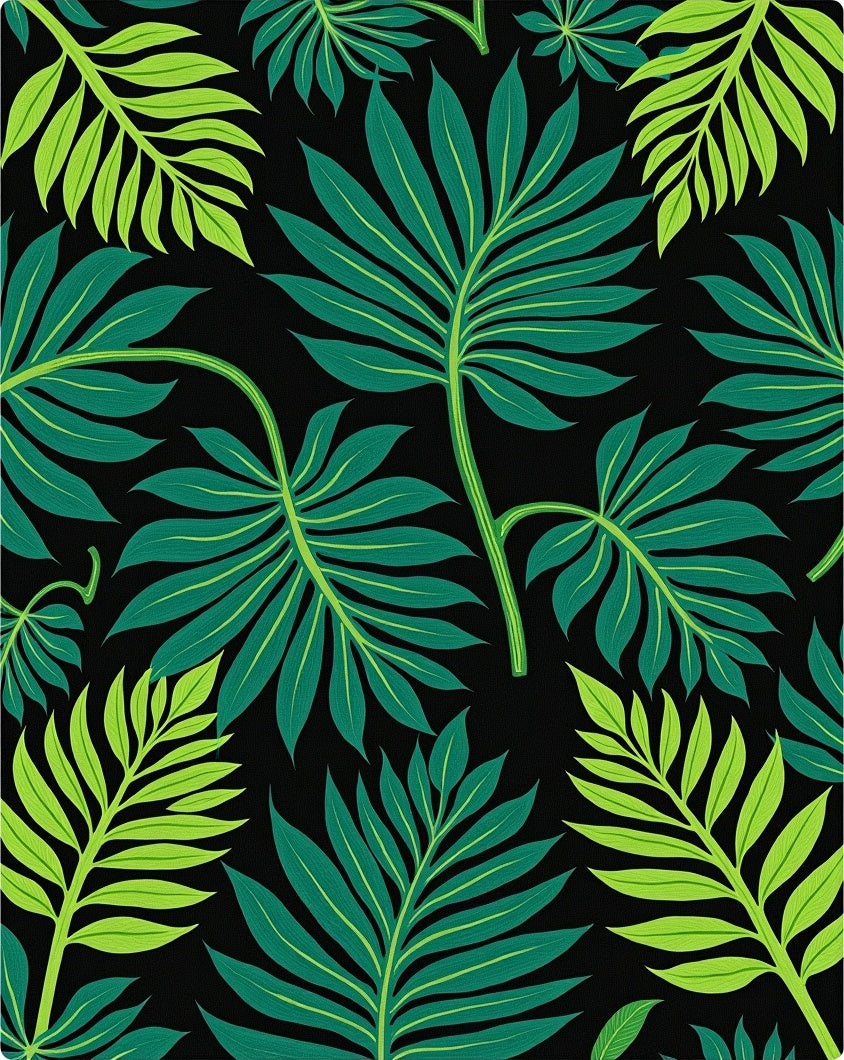 Emerald Green Tropical Leaf Collage Rug