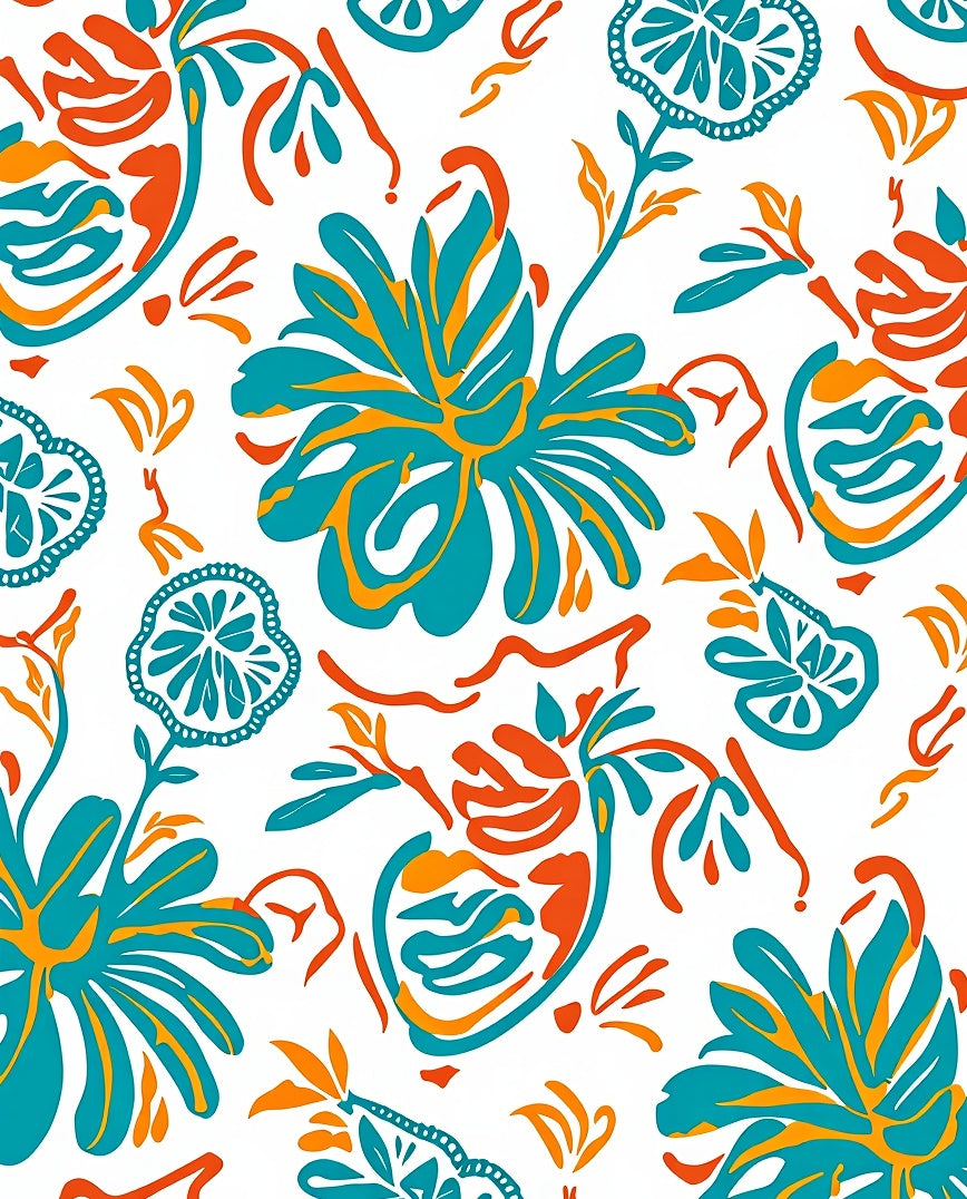 Tropical Floral Wave Pattern Rug