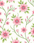 Whimsical Pink Floral Vine Pattern Rug