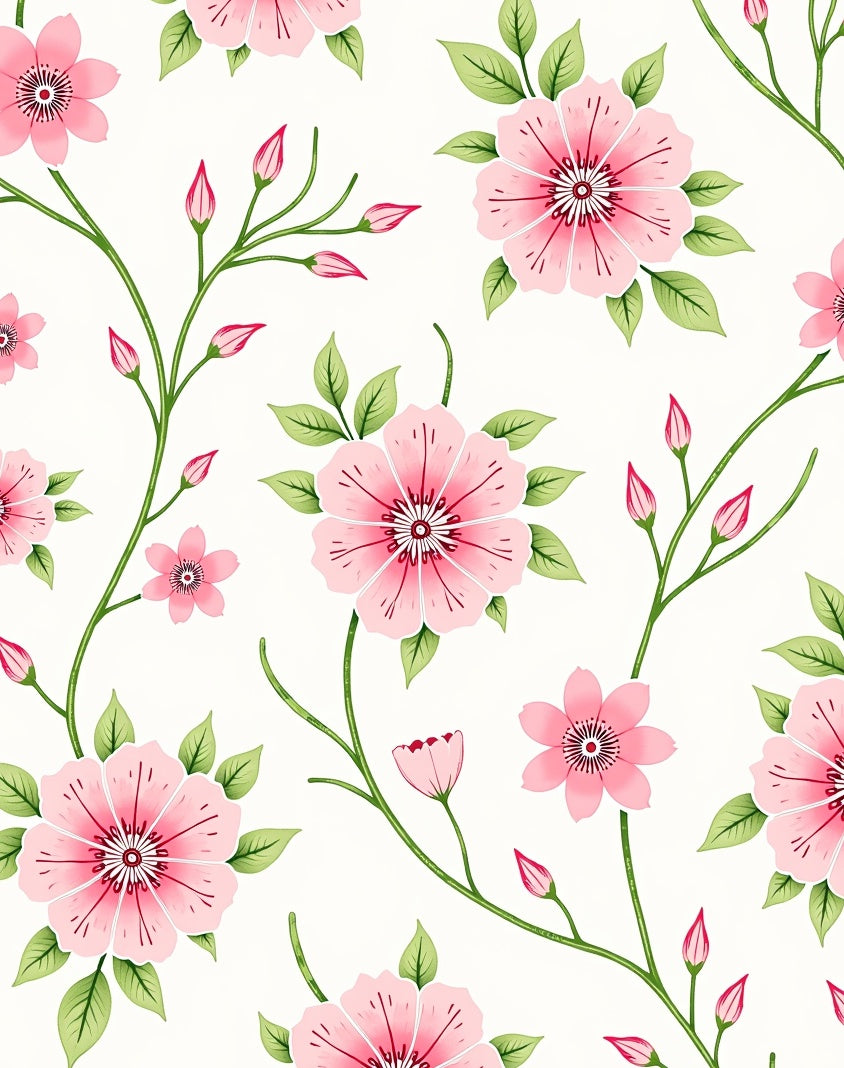 Whimsical Pink Floral Vine Pattern Rug