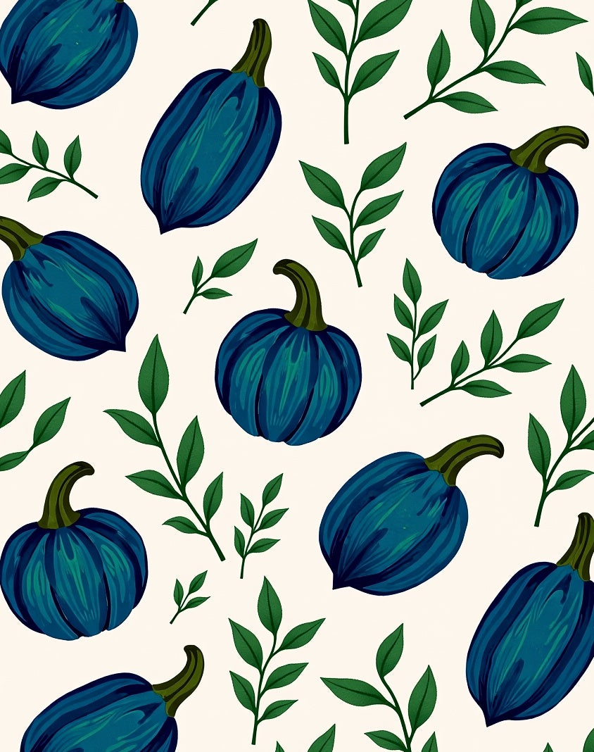 Dark Blue Squash Nature Pattern Rug