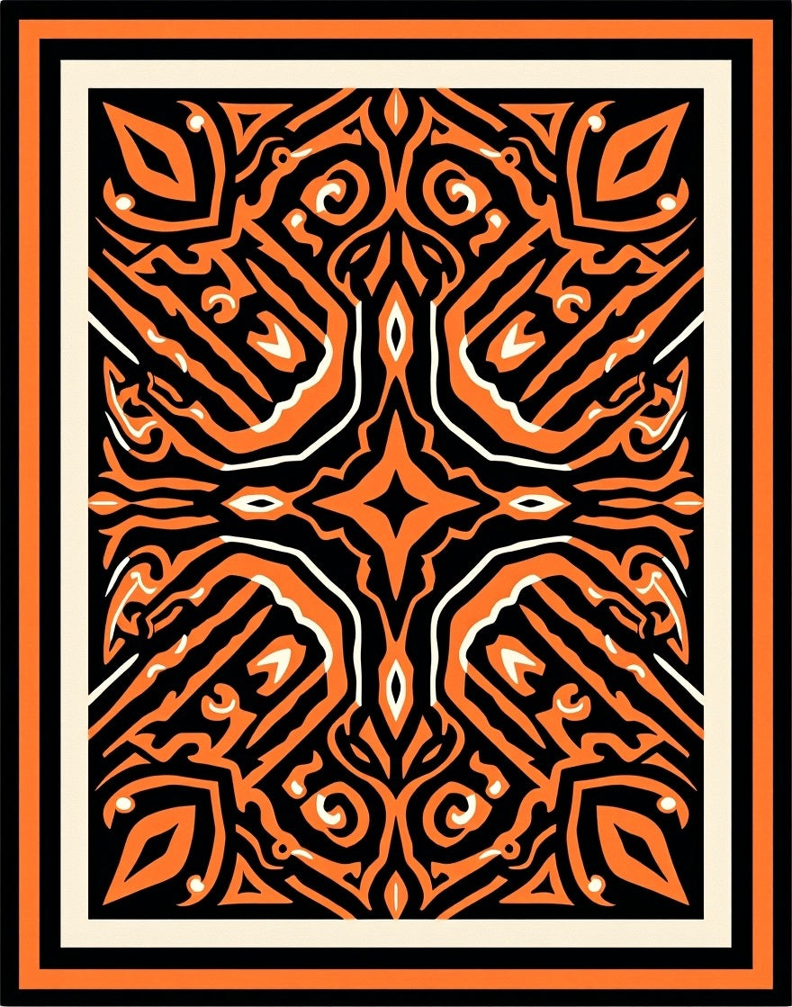 Dynamic Orange Tribal Pattern Rug