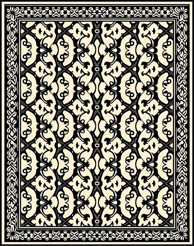 Classic Black Cream Filigree Pattern Rug