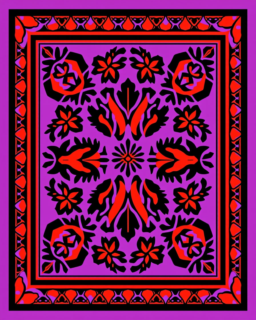 Vibrant Floral Bordered Medallion Pattern Rug