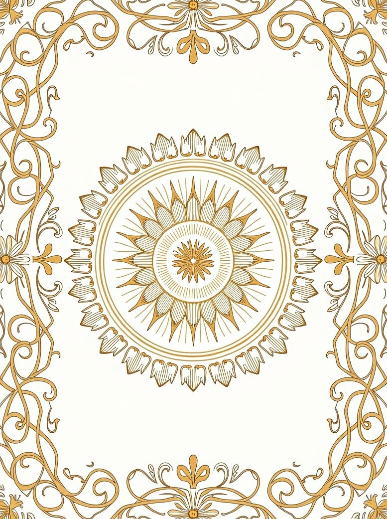 Golden Swirls Floral Mandala Design Rug