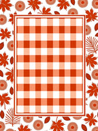 Orange Gingham Leafy Border Design Rug