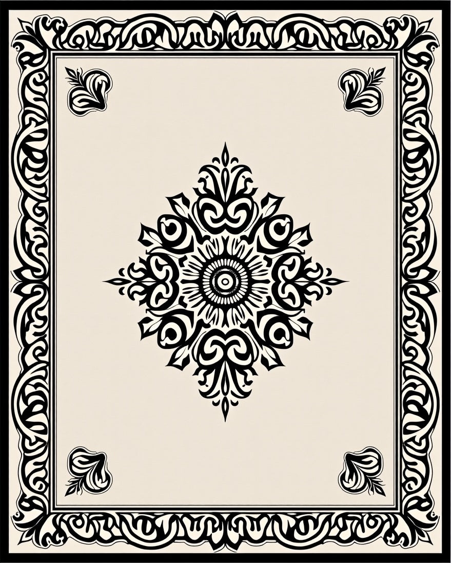 Ornate Floral Mandala Border Design Rug