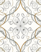 Subtle Gray Gold Swirl Motif Rug