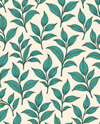 Teal Green Leaf Pattern Wallpaper Rug