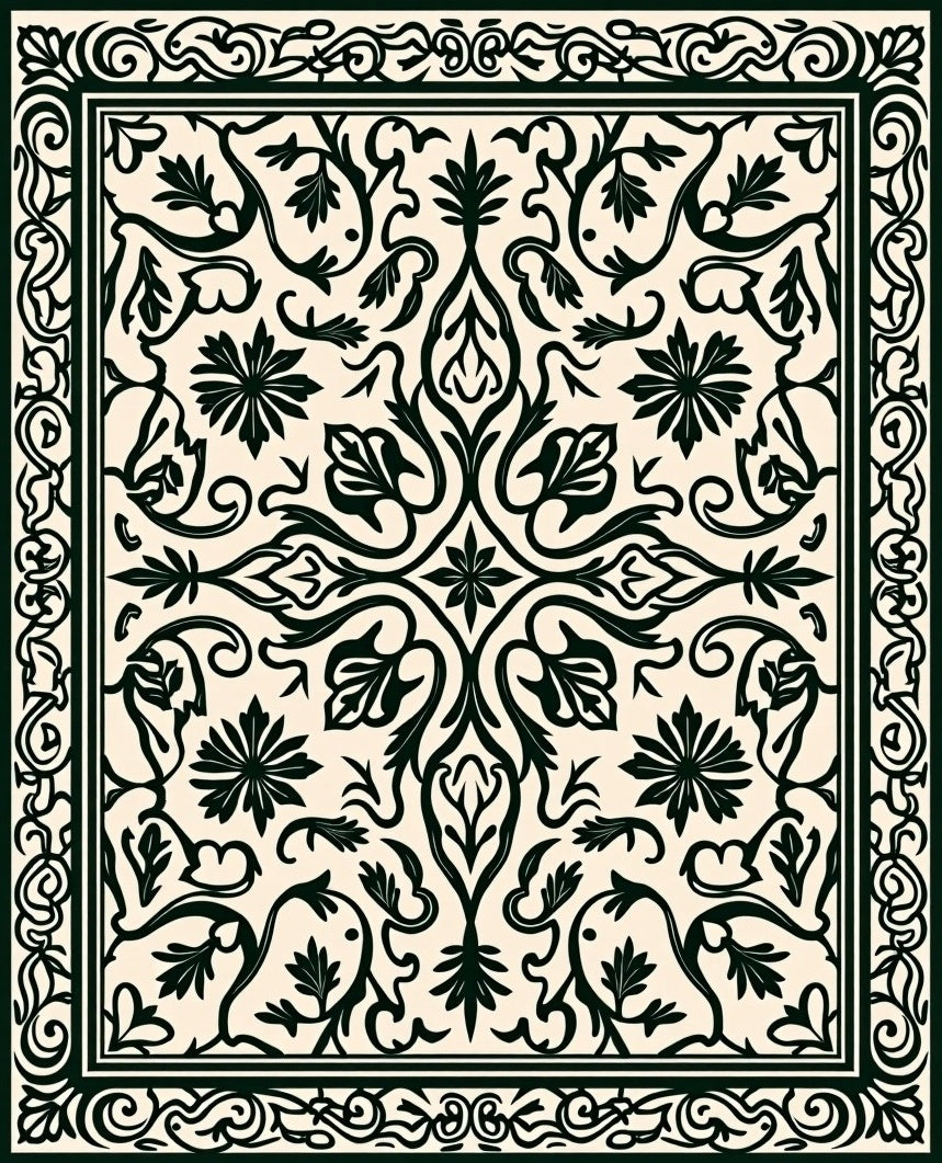 Elaborate Floral Scrollwork Pattern Rug