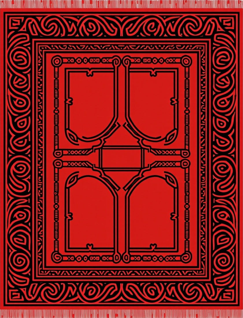 Bold Red Intricate Scroll Pattern Rug