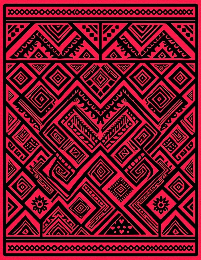 Bold Red Black Geometric Aztec Design Rug